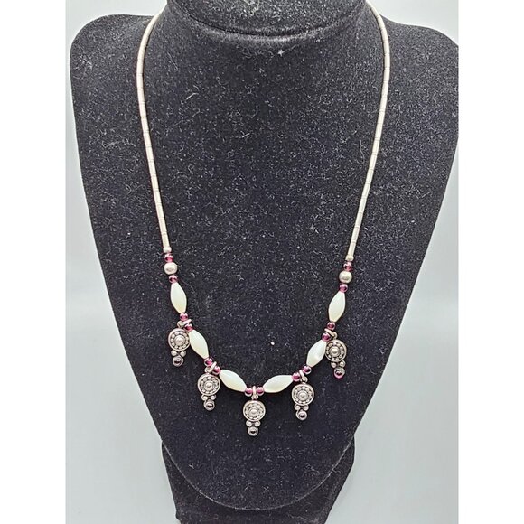 Vintage Sterling Silver Necklace With Purple & White Beads Ornate Dangles 925 Cl - Picture 7 of 9